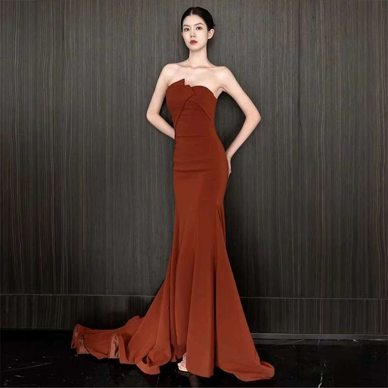 カラードレス マーメイドチュールデザインロングドレス