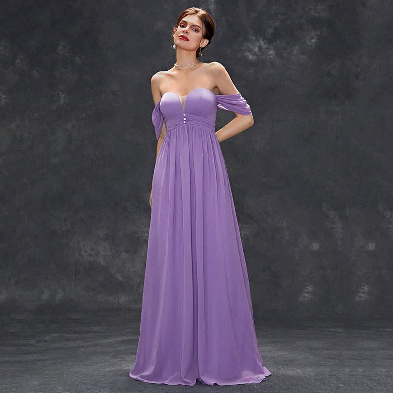 カラードレス オフショルダー シフォン フリル ロングドレス