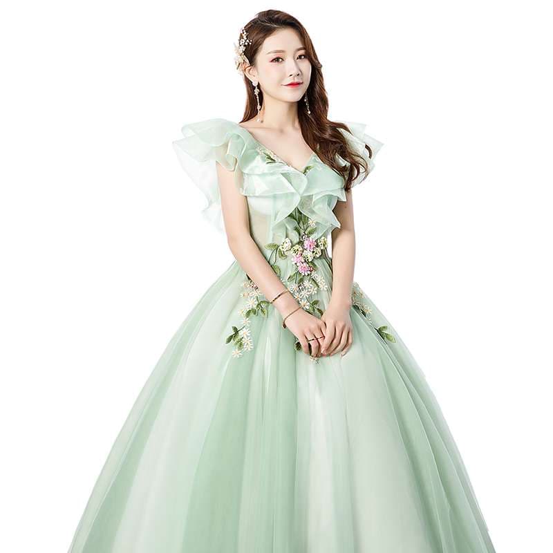 カラードレス 優美な花刺繍チュールドレス