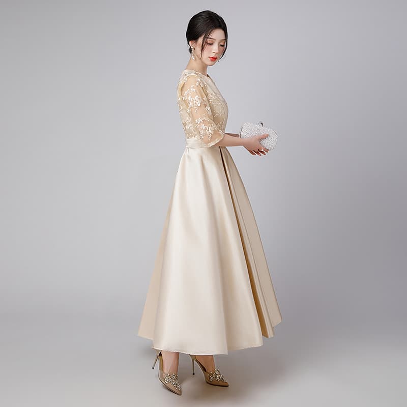 カラードレス シアーレース ミモレ丈ドレス