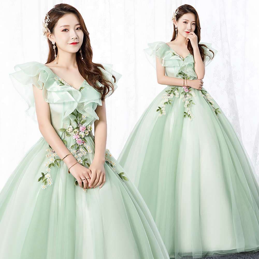 カラードレス 優美な花刺繍チュールドレス