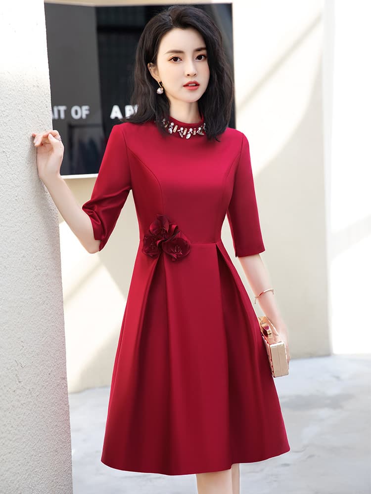 カラードレス 立体花飾り付きラグジュアリーワンピース