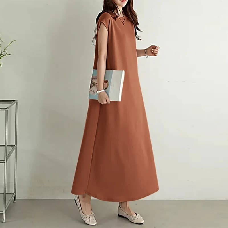 カラードレス カラードレス シンプル長袖マキシワンピース