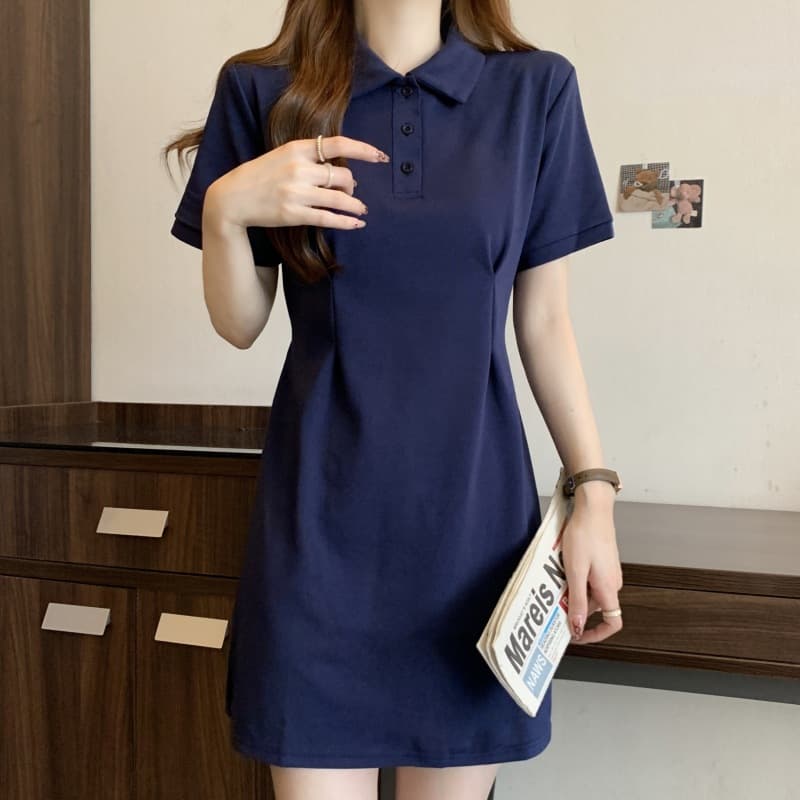 カラードレス カラードレス エレガントポロシャツワンピース