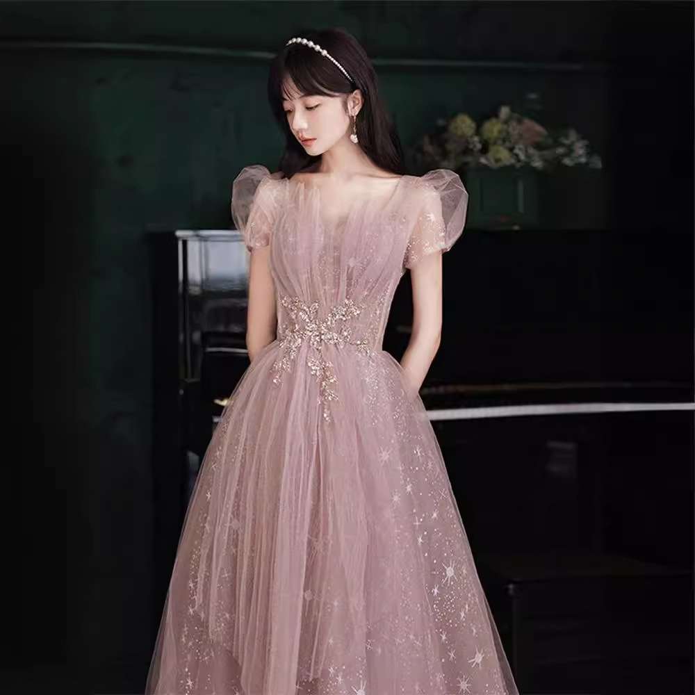 カラードレス キラめく星空のような チュールロングドレス