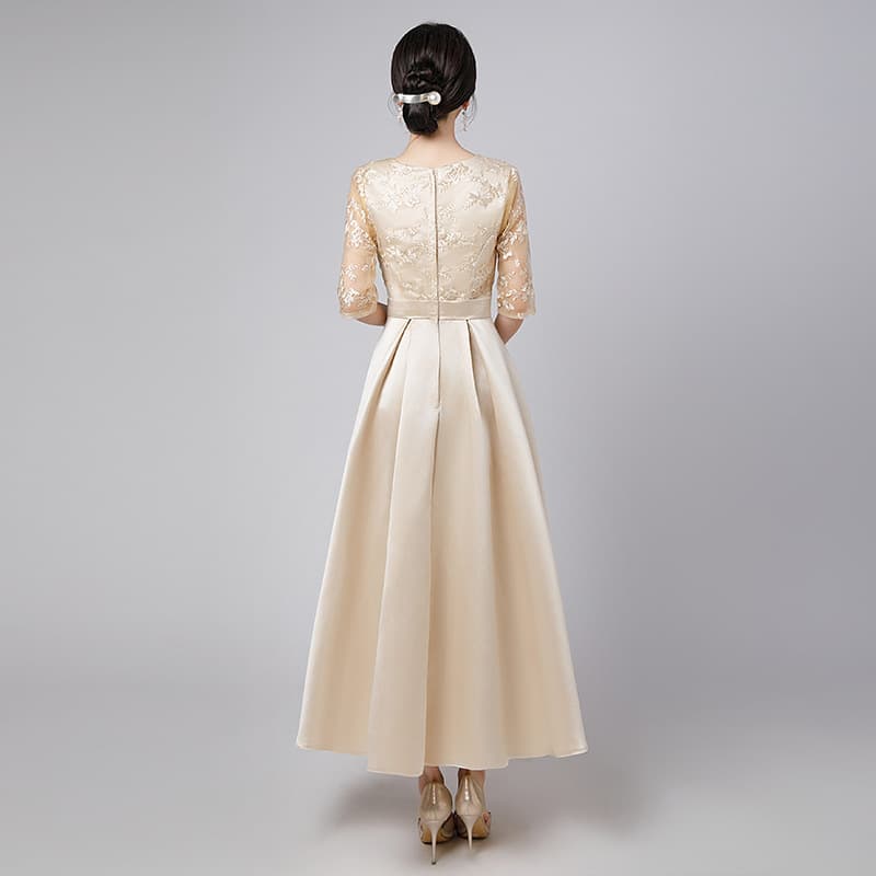 カラードレス シアーレース ミモレ丈ドレス