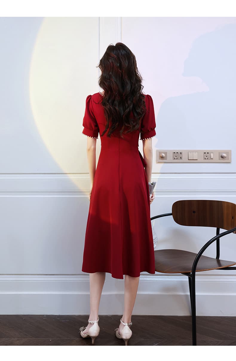 カラードレス パール装飾リボンドレス