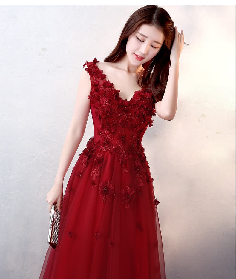 カラードレス シックな花モチーフ チュール ドレス