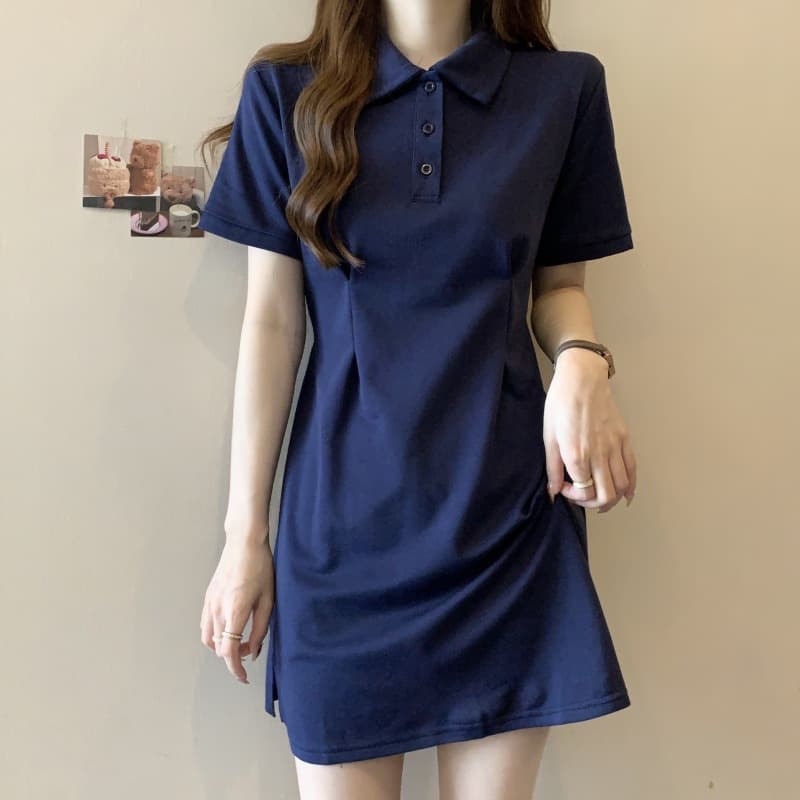 カラードレス カラードレス エレガントポロシャツワンピース