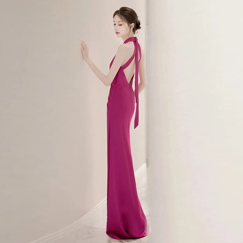 カラードレス 優美な胸元デザインのマーメイドドレス