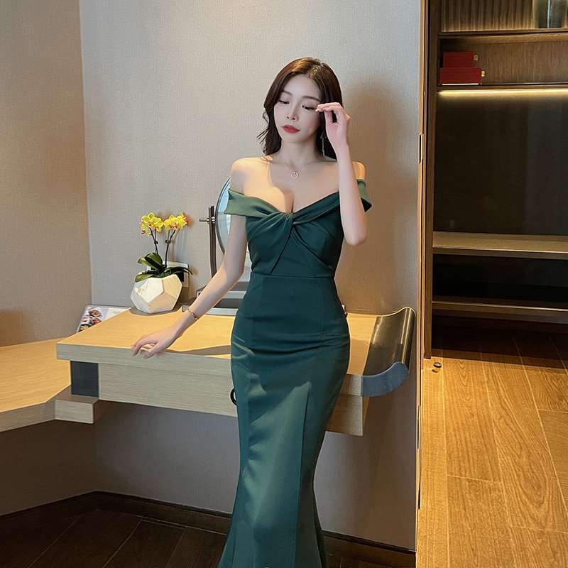 カラードレス オフショルダーマーメイドロングドレス