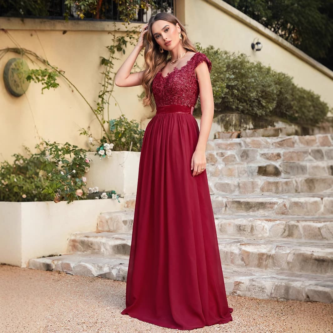 カラードレス カラードレス 花嫁の憧れ 贅沢レース長袖ドレス