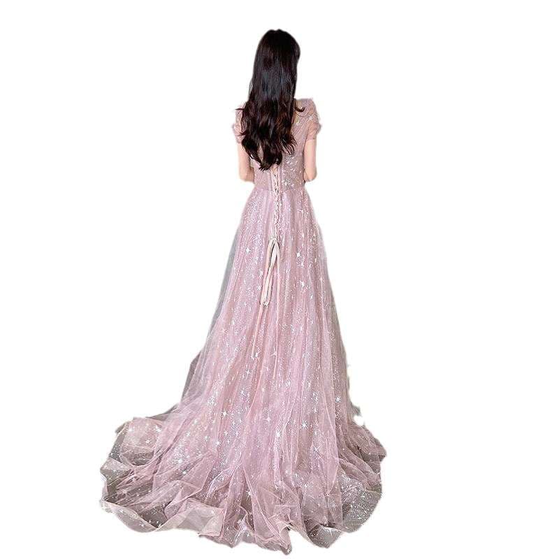 カラードレス キラめく星空のような チュールロングドレス