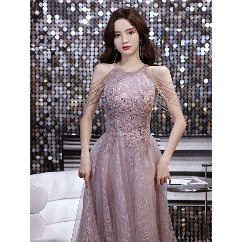 カラードレス キラめき輝く優雅なチュールロングドレス