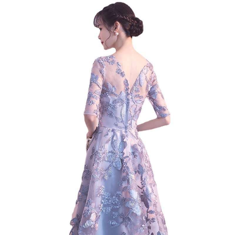 カラードレス 上品な花柄レース ロングドレス