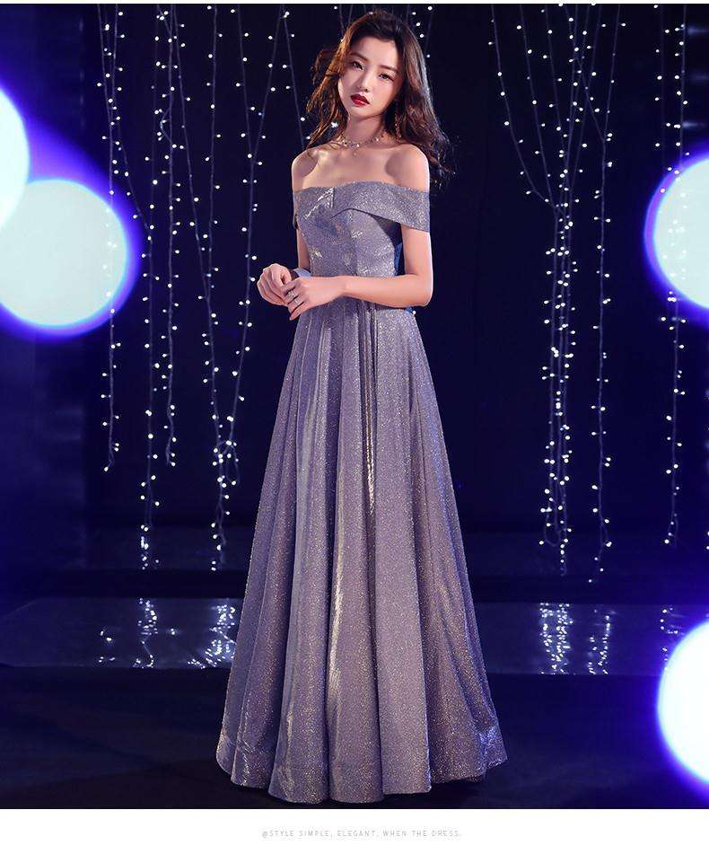 カラードレス きらめき煌めくオフショルダーロングドレス
