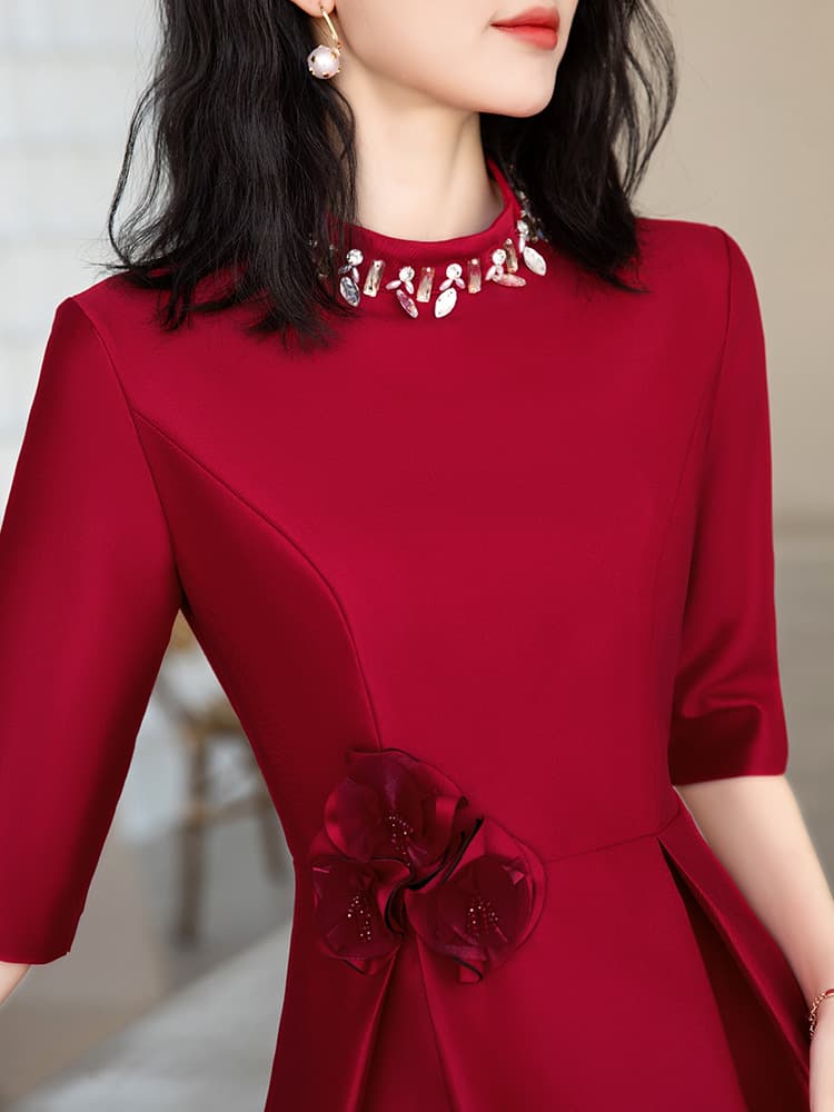 カラードレス 立体花飾り付きラグジュアリーワンピース