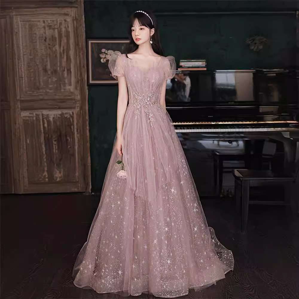 カラードレス キラめく星空のような チュールロングドレス