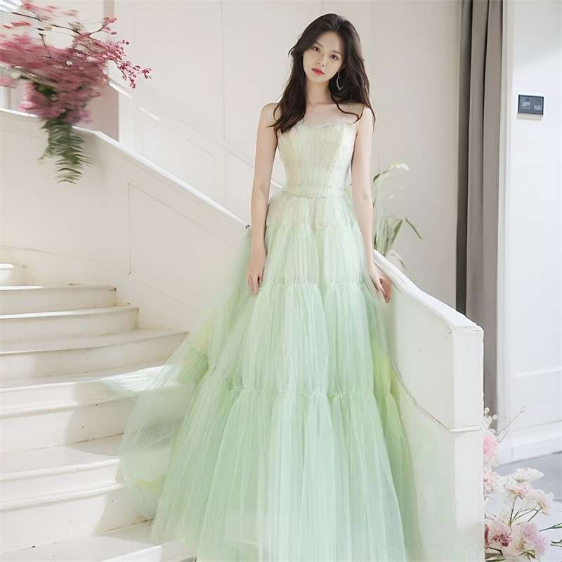 カラードレス ふんわりティアードチュールロングドレス