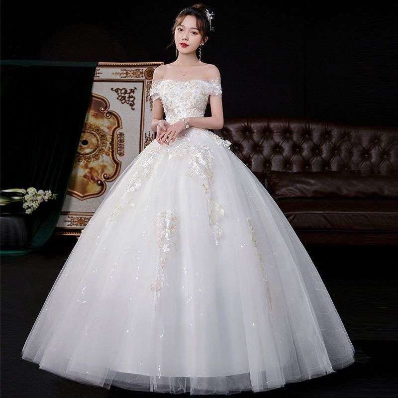 カラードレス シンプル優雅なオフショルダープリンセスドレス