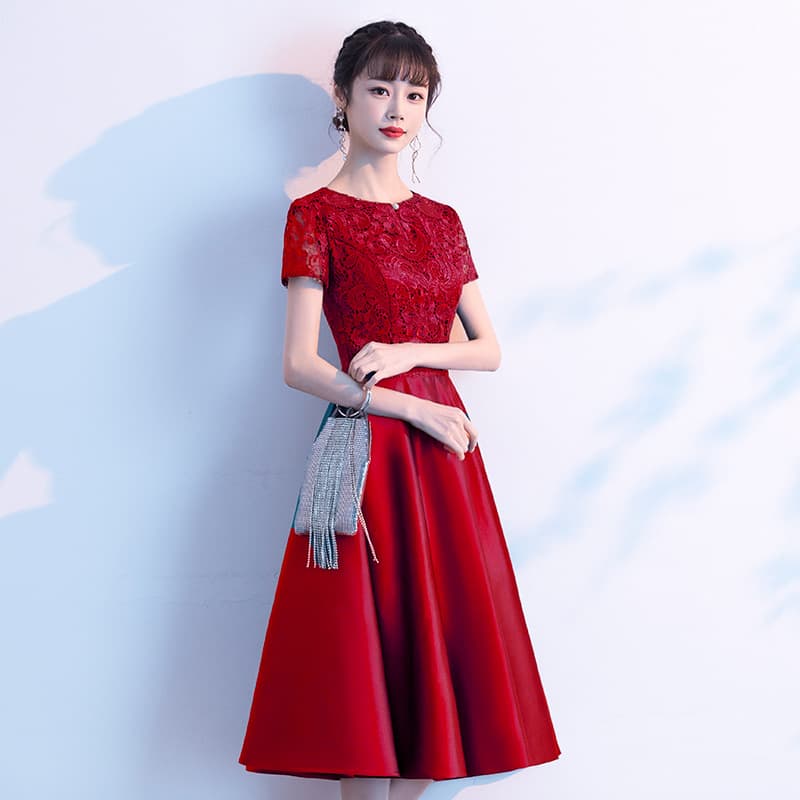 カラードレス レース切替 優美シルエットドレス