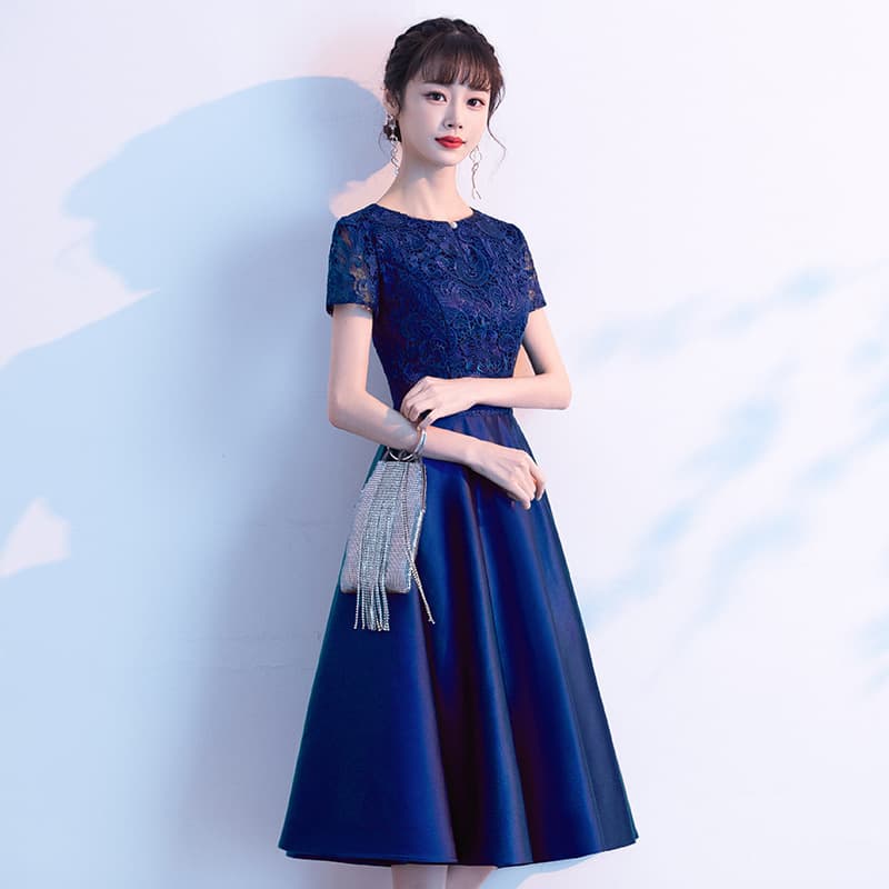カラードレス レース切替 優美シルエットドレス