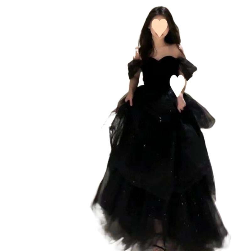 カラードレス オフショルダー チュール ティアード ドレス