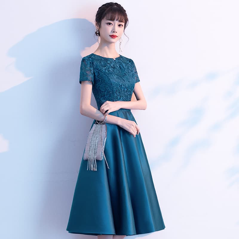 カラードレス レース切替 優美シルエットドレス